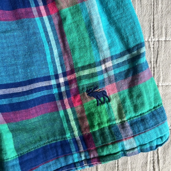 Abercrombie & Fitch pull on summer girl’s skirt; Medium, blue/green/pink plaid, - Picture 2 of 4